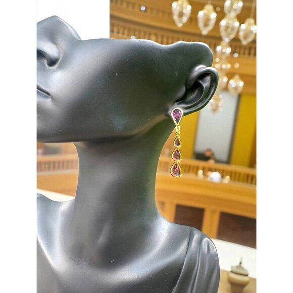 Monet Amethyst Quadruple  Teardrop Dangle Earrings With Gold Setting Vintage - Picture 2 of 11